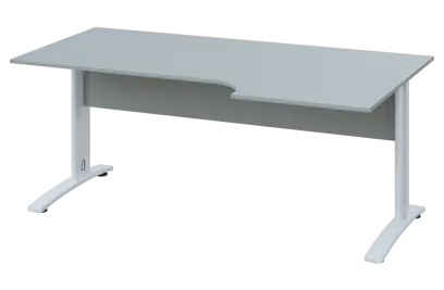 CRK 28 - 186 stůl kancelářský, rohový, pravý, kovová podnož bílá, deska 25 mm, široký 1800 mm, šedá